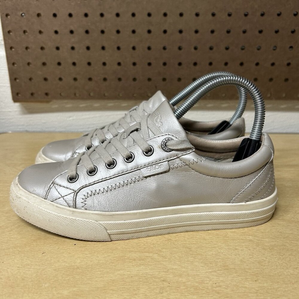 Taos Plim Soul Lux Leather Sneakers Women’s 6.5 Silver Casual Comfort Shoes Gray